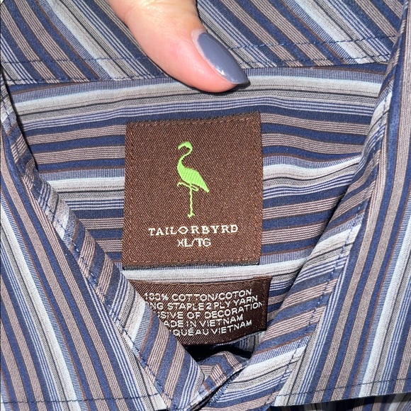 TailorByrd Navy and White Striped Shirt - Picture 3 of 3